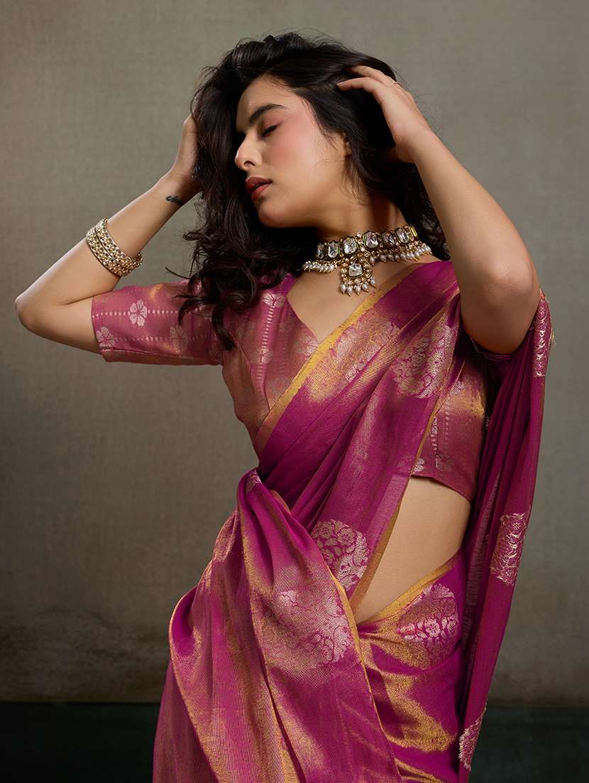 magenta tissue handloom saree with blouse - 22447901 -  Standard Image - 1