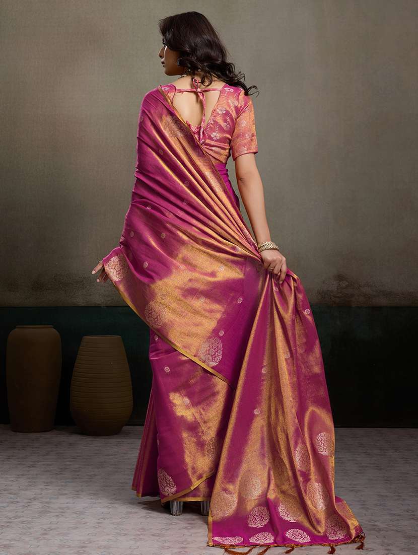 magenta tissue handloom saree with blouse - 22447901 -  Standard Image - 4