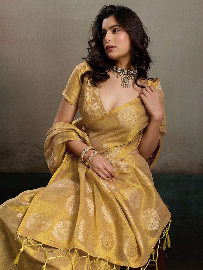 beige tissue handloom saree with blouse - 22447902 -  Standard Image - 1