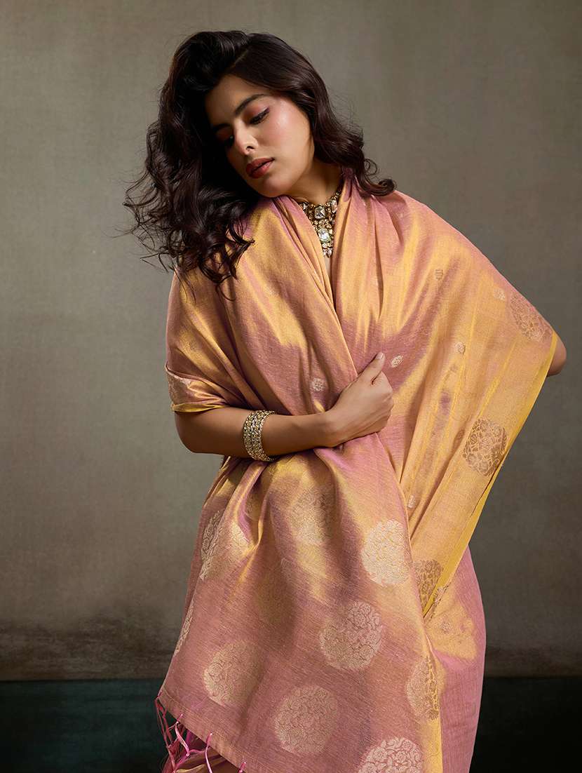 peach tissue handloom saree with blouse - 22447904 -  Standard Image - 1