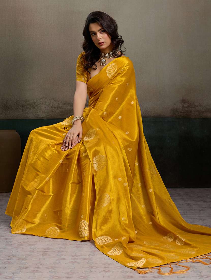 mustard tissue handloom saree with blouse - 22447906 -  Standard Image - 1