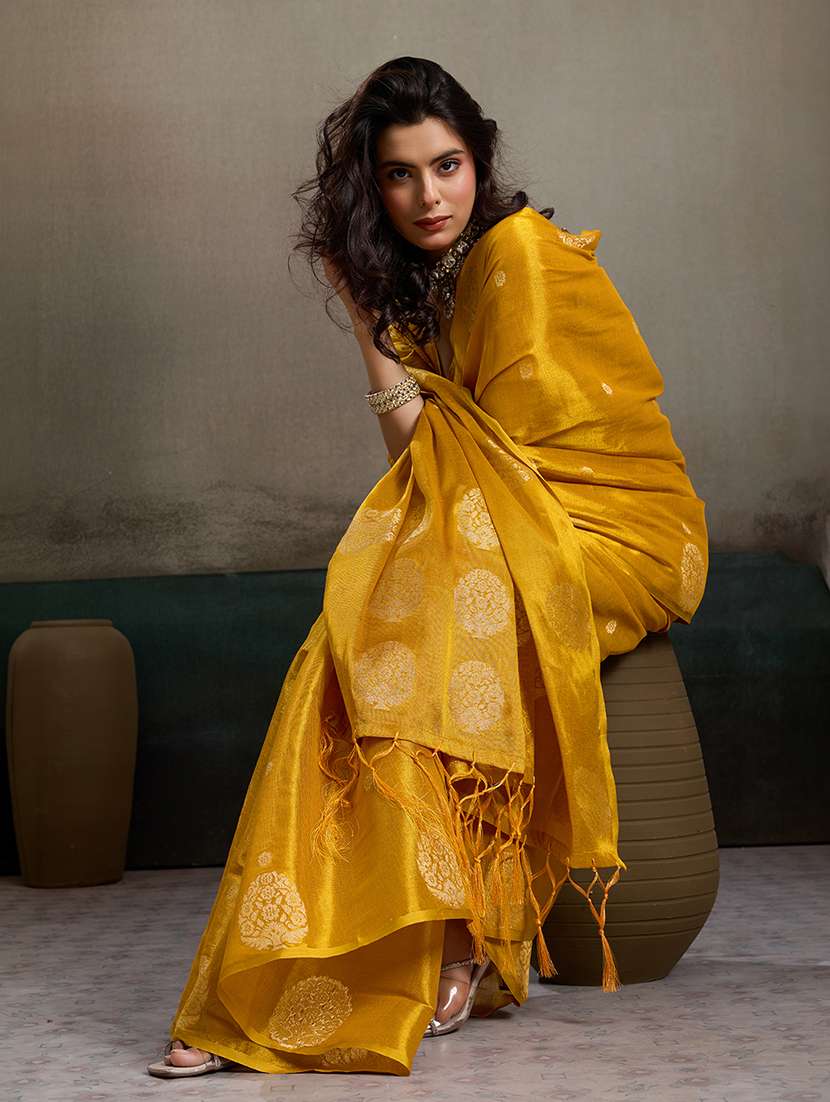 mustard tissue handloom saree with blouse - 22447906 -  Standard Image - 4