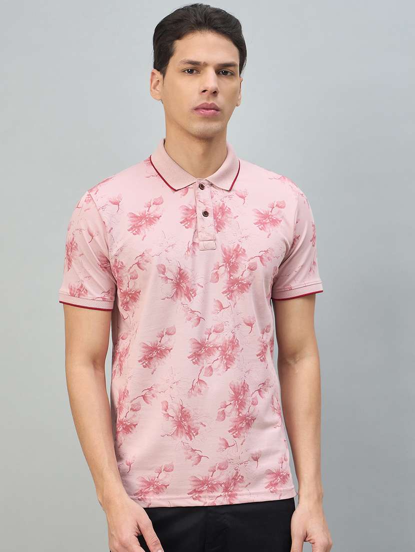 men pink cotton blend plain t-shirt