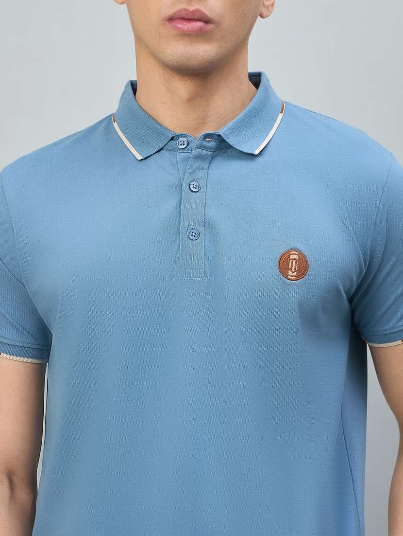 Men Blue Cotton Blend Plain T-shirt - 22447993 -  Standard Image - 1