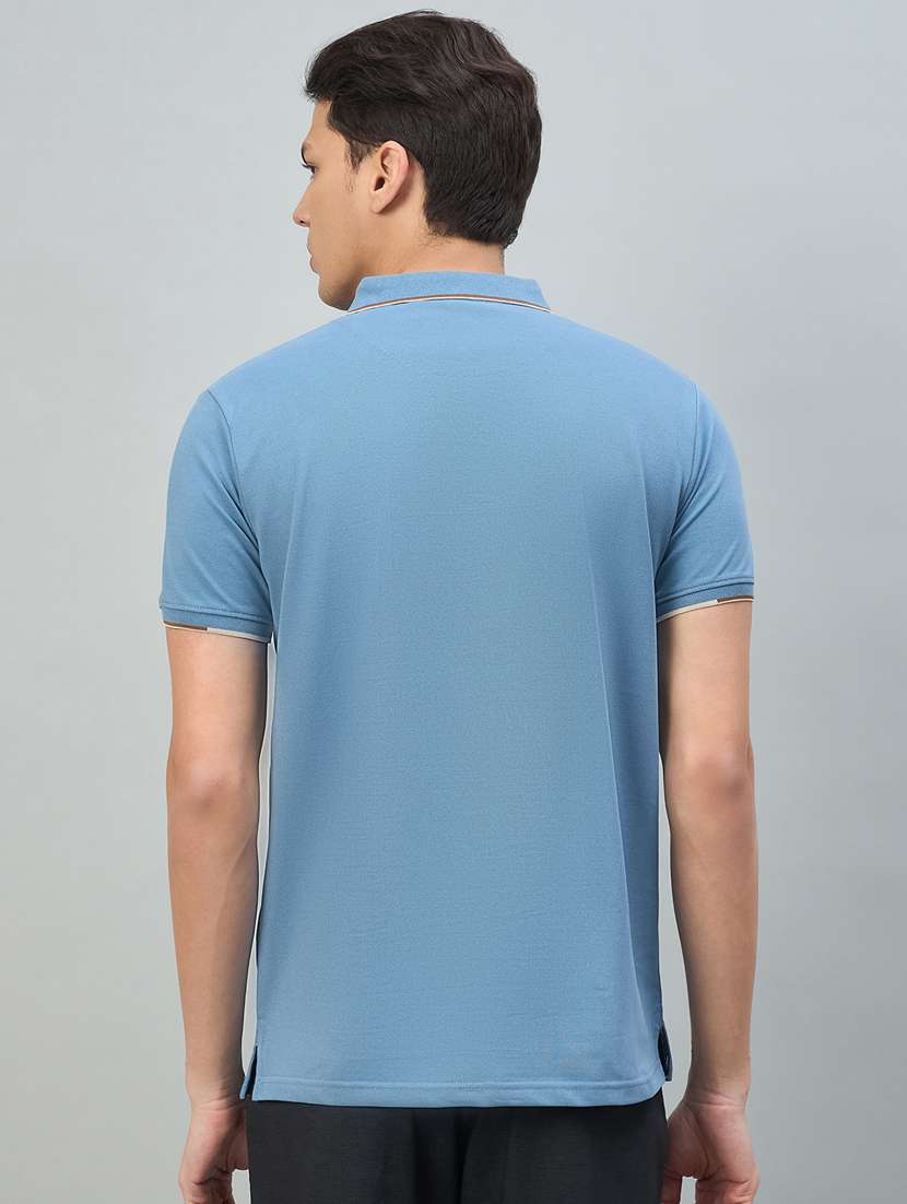 Men Blue Cotton Blend Plain T-shirt - 22447993 -  Standard Image - 4
