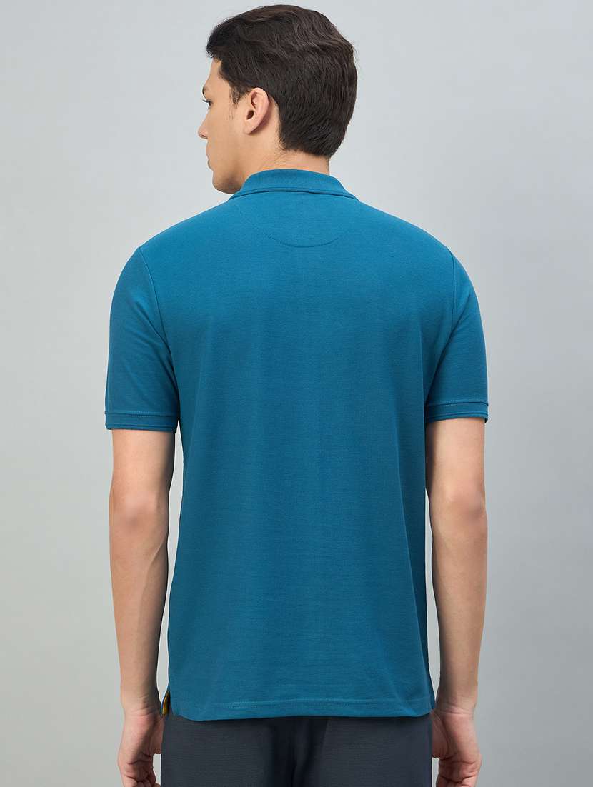 Men Blue Cotton Blend Plain T-shirt - 22448018 -  Standard Image - 4