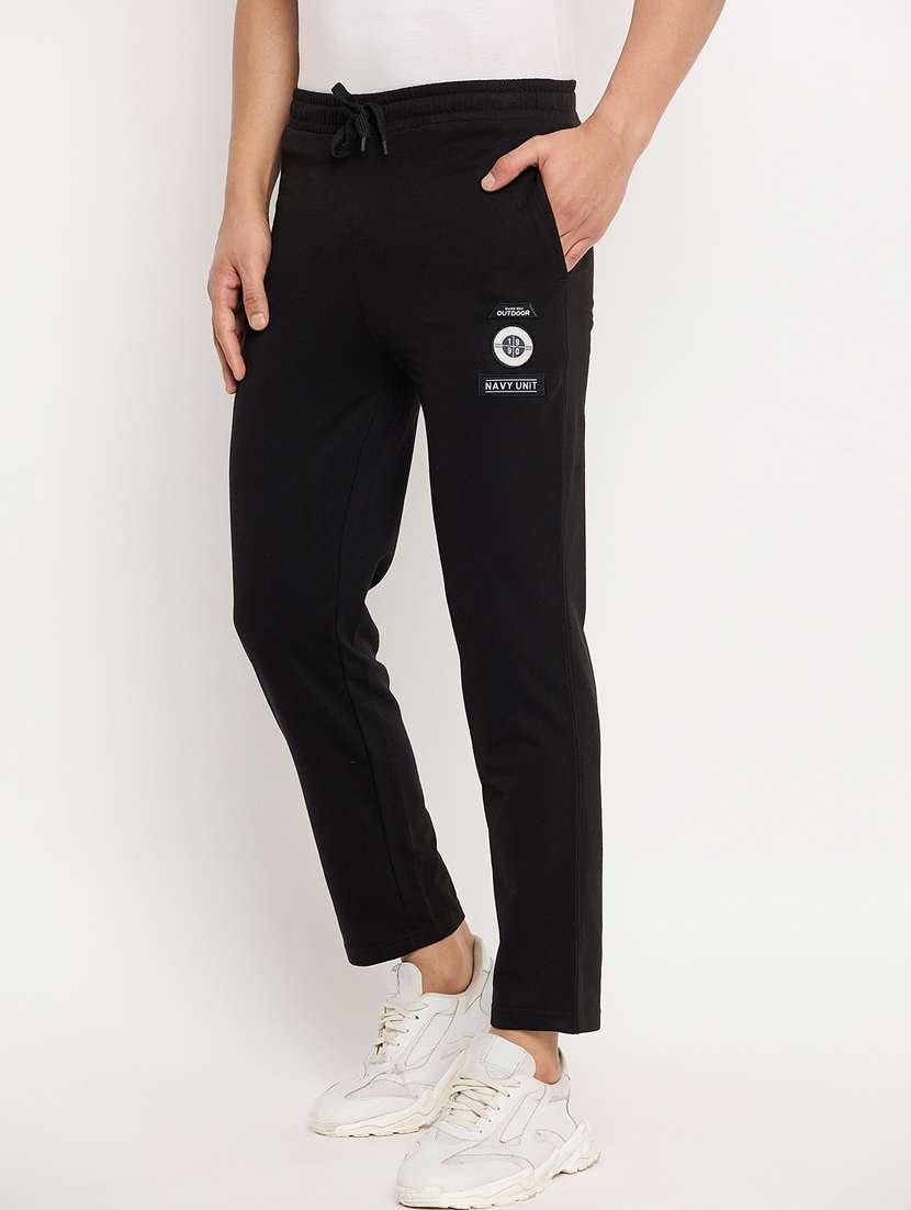 men black cotton blend  full length track pant
