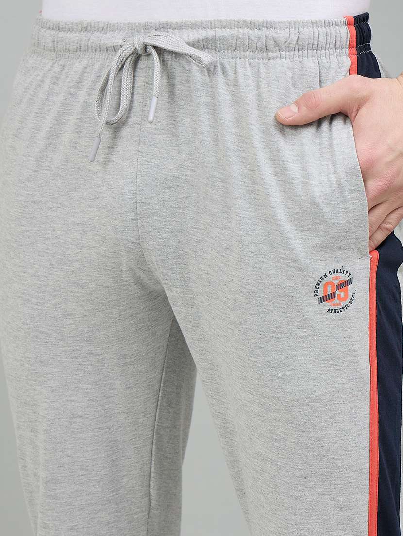men grey cotton blend  full length track pant - 22448034 -  Standard Image - 1