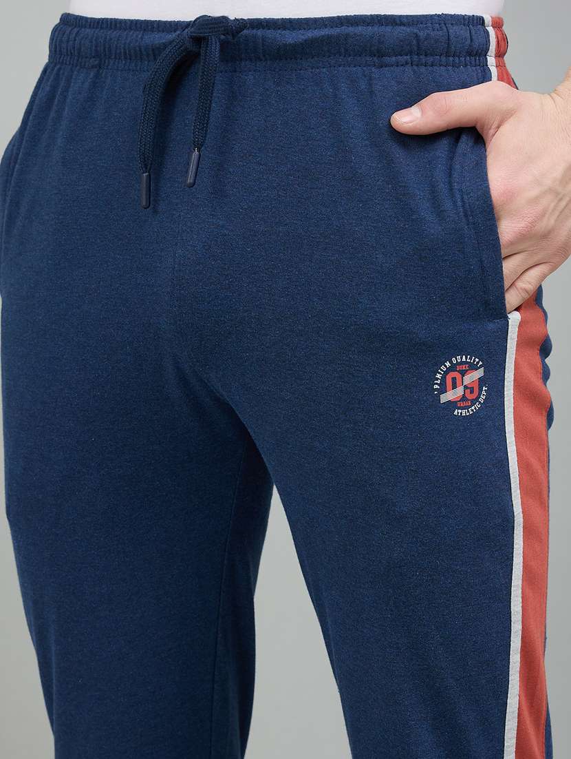 men blue cotton blend  full length track pant - 22448035 -  Standard Image - 1