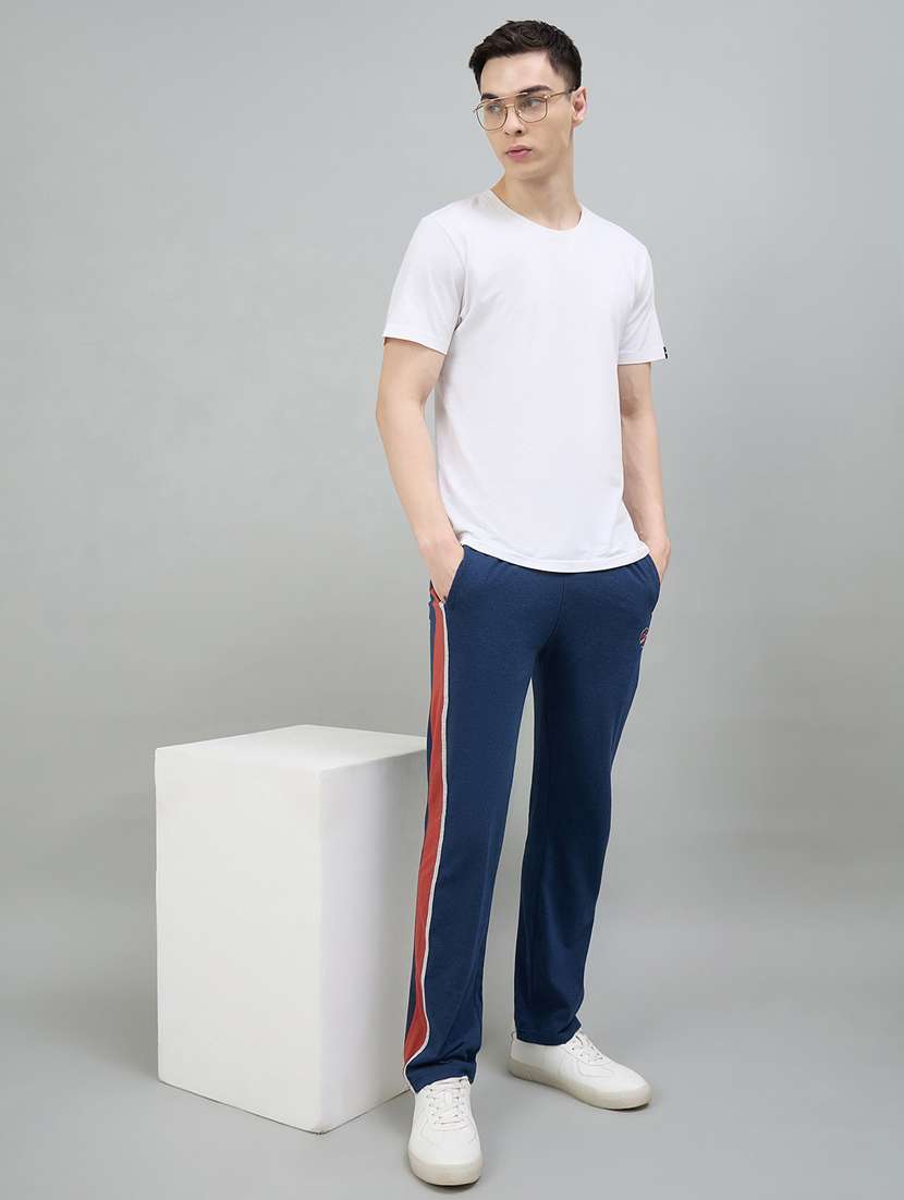 men blue cotton blend  full length track pant - 22448035 -  Standard Image - 4