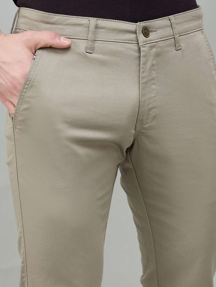 Men Solid Mid Rise Chinos Casual Trouser - 22448062 -  Standard Image - 1