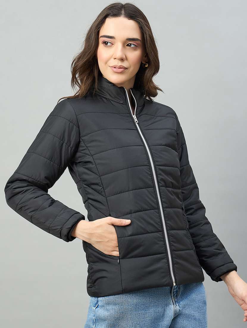 women solid long sleeve puffer jacket - 22448071 -  Standard Image - 1