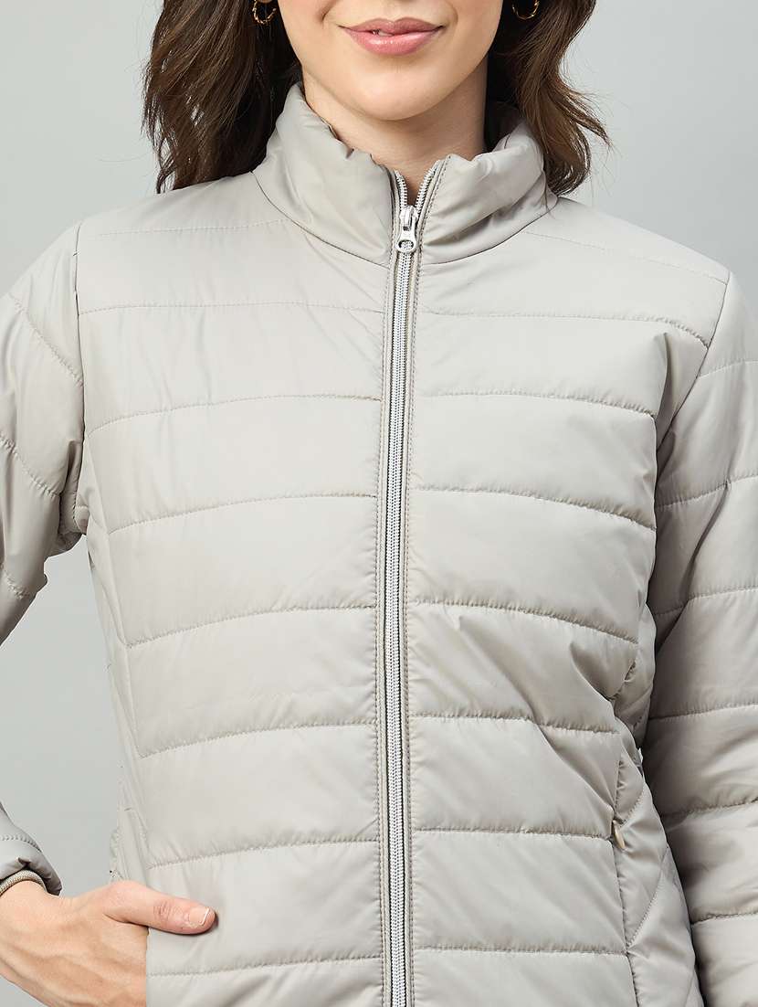 women solid long sleeve puffer jacket - 22448072 -  Standard Image - 1