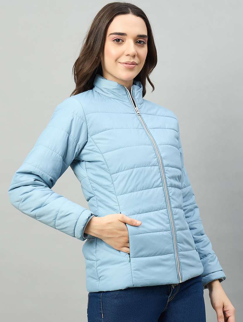 women solid long sleeve puffer jacket - 22448079 -  Standard Image - 1