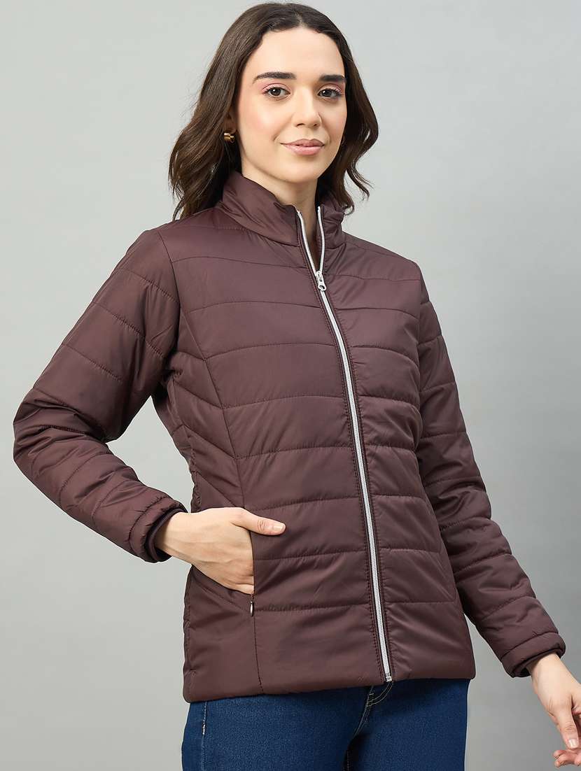 women solid long sleeve puffer jacket - 22448080 -  Standard Image - 1