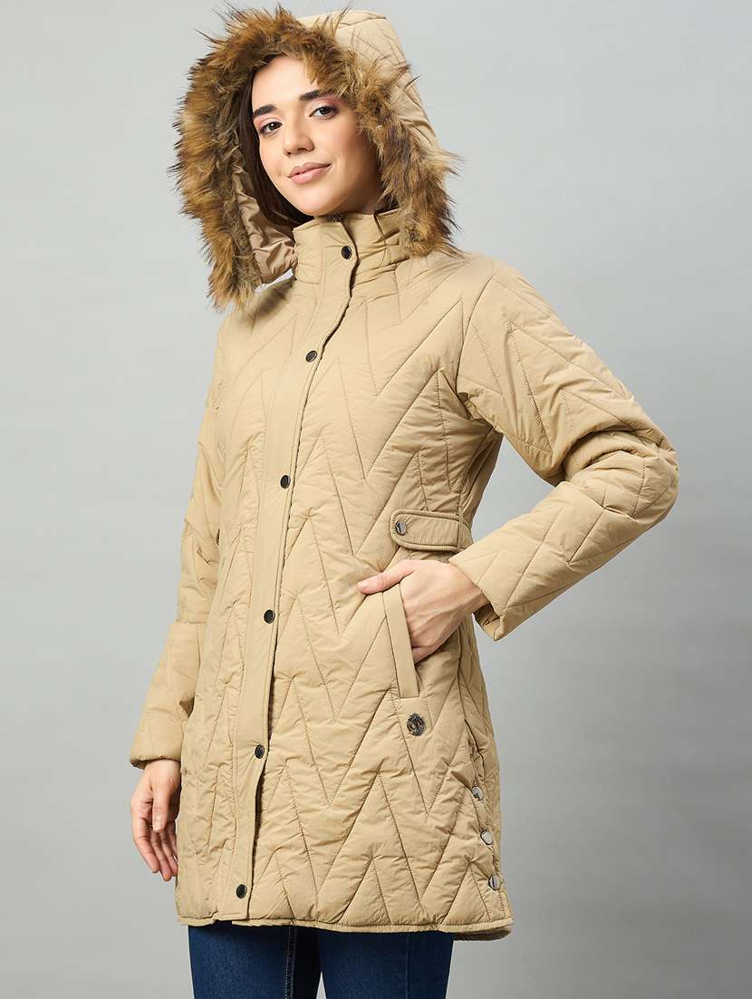 women solid long sleeve hooded puffer jacket - 22448081 -  Standard Image - 1