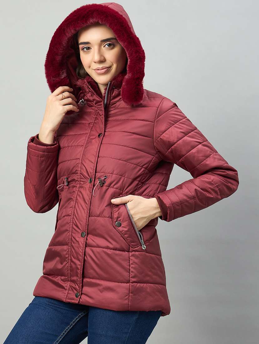 women solid long sleeve hooded puffer jacket - 22448083 -  Standard Image - 1