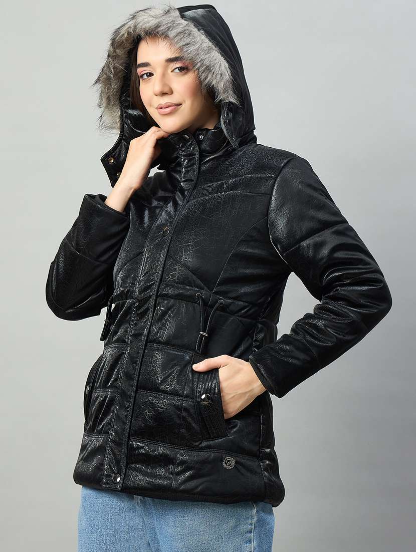 women solid long sleeve hooded puffer jacket - 22448084 -  Standard Image - 1