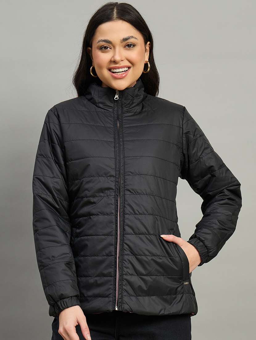 women solid long sleeve reversible puffer jacket - 22448087 -  Standard Image - 1