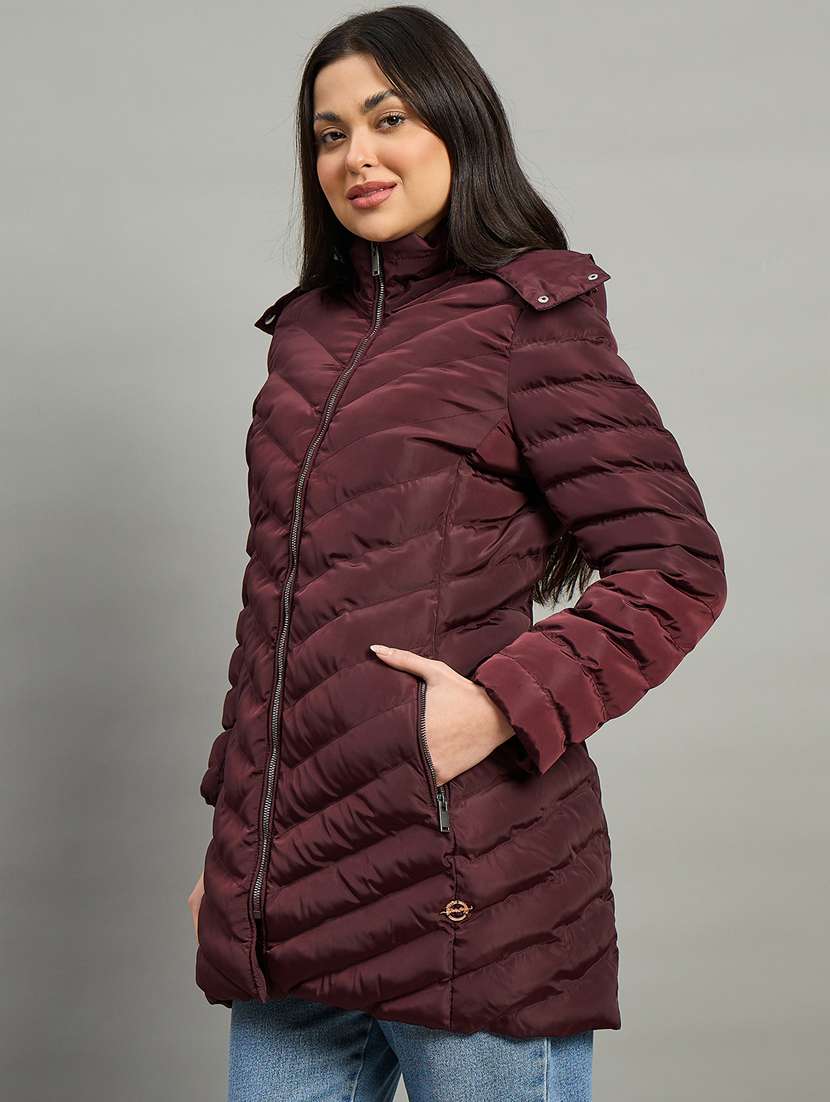 women solid long sleeve hooded puffer jacket - 22448090 -  Standard Image - 1