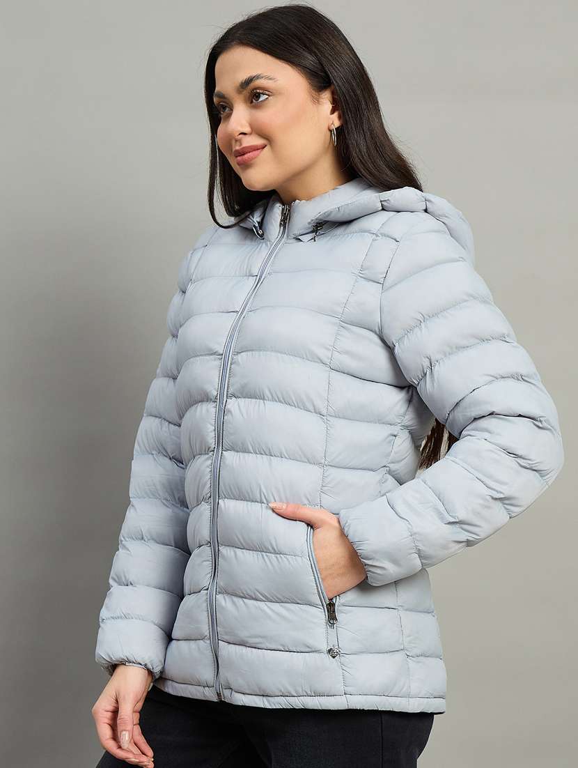 women solid long sleeve hooded puffer jacket - 22448092 -  Standard Image - 1