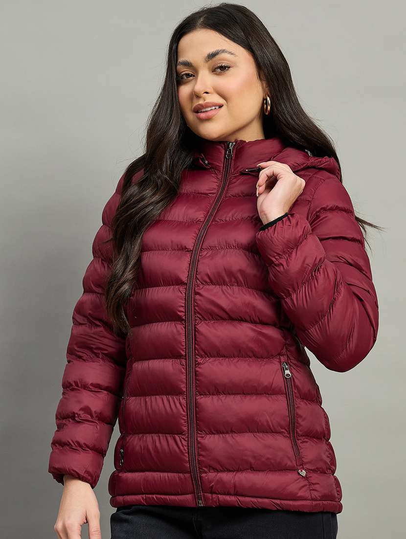 women solid long sleeve hooded puffer jacket - 22448093 -  Standard Image - 1