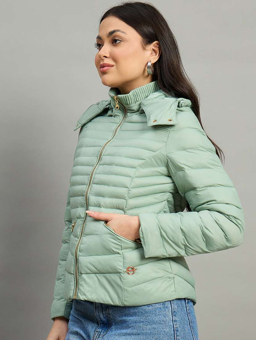 women solid long sleeve hooded puffer jacket - 22448094 -  Standard Image - 1