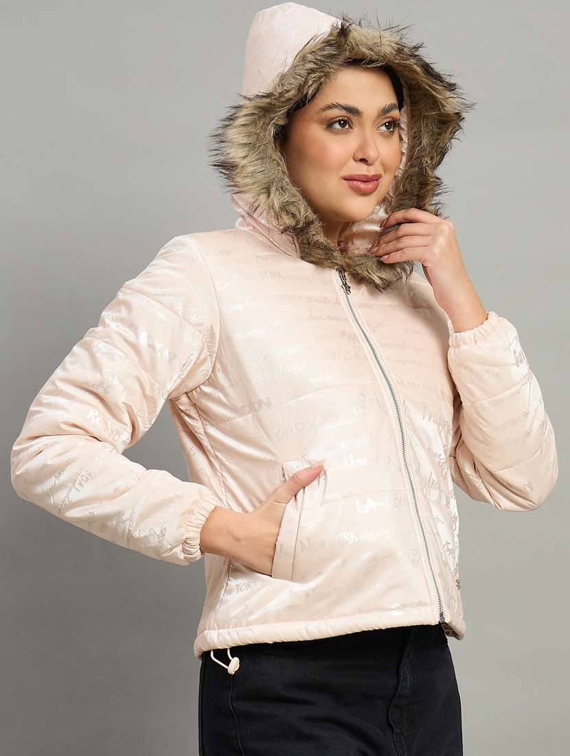 women printed long sleeve hooded puffer jacket - 22448095 -  Standard Image - 1