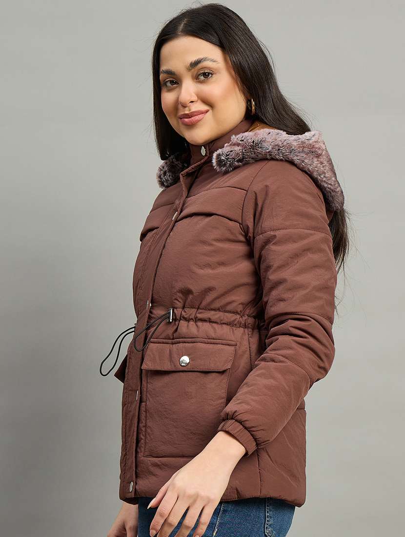 women solid long sleeve parka jacket - 22448100 -  Standard Image - 1