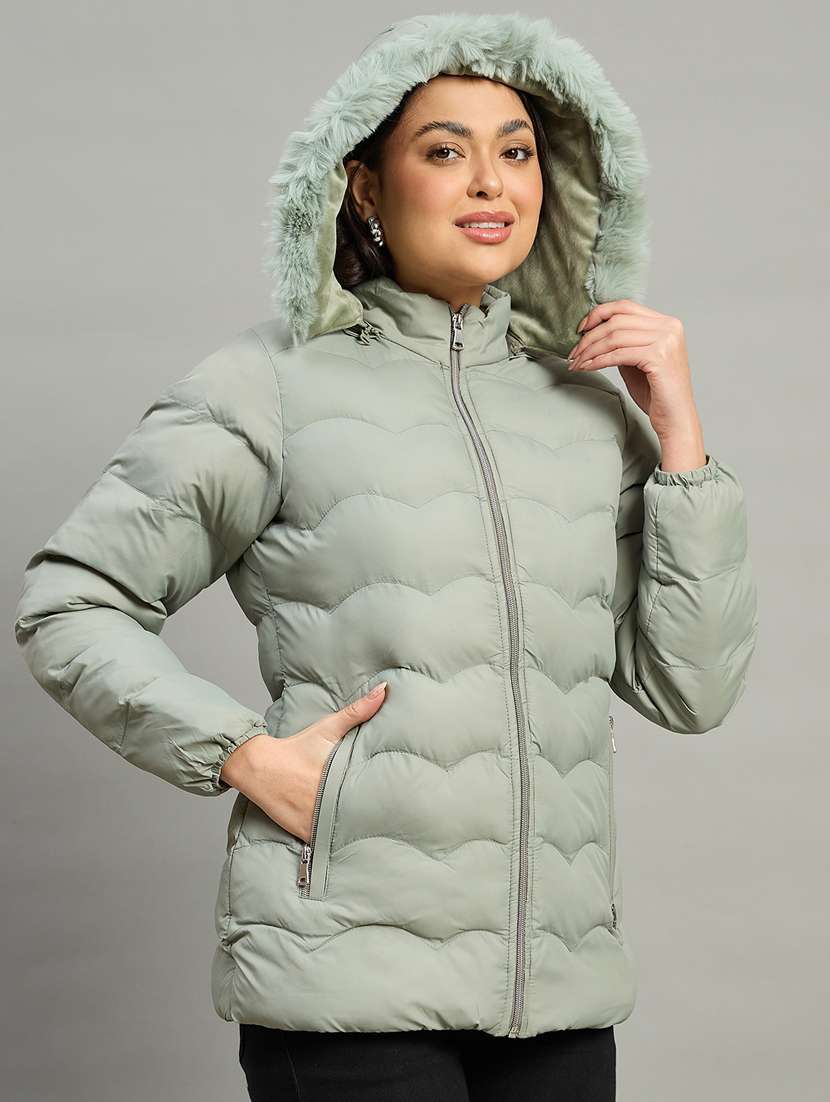 women solid long sleeve quilted jacket - 22448102 -  Standard Image - 1