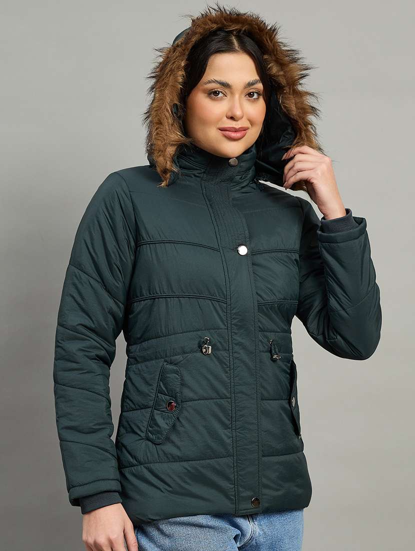 women solid long sleeve quilted jacket - 22448104 -  Standard Image - 1