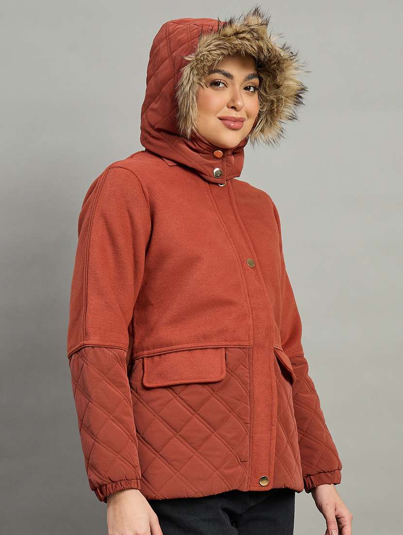 women solid long sleeve parka jacket - 22448105 -  Standard Image - 1