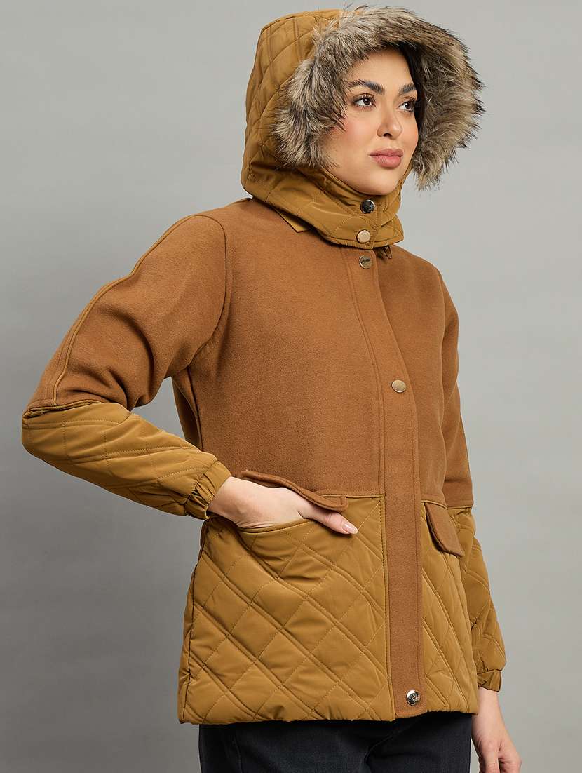 women solid long sleeve parka jacket - 22448106 -  Standard Image - 1