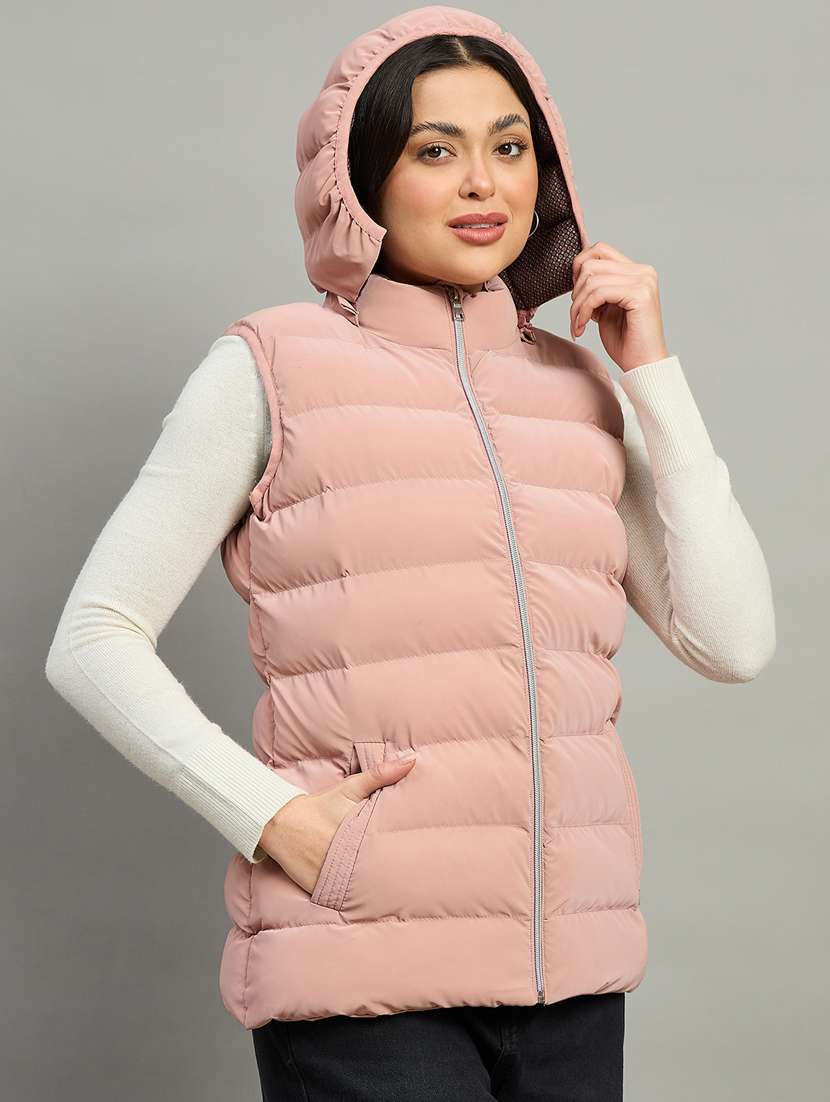 women solid sleeveless hooded quilted jacket - 22448108 -  Standard Image - 1