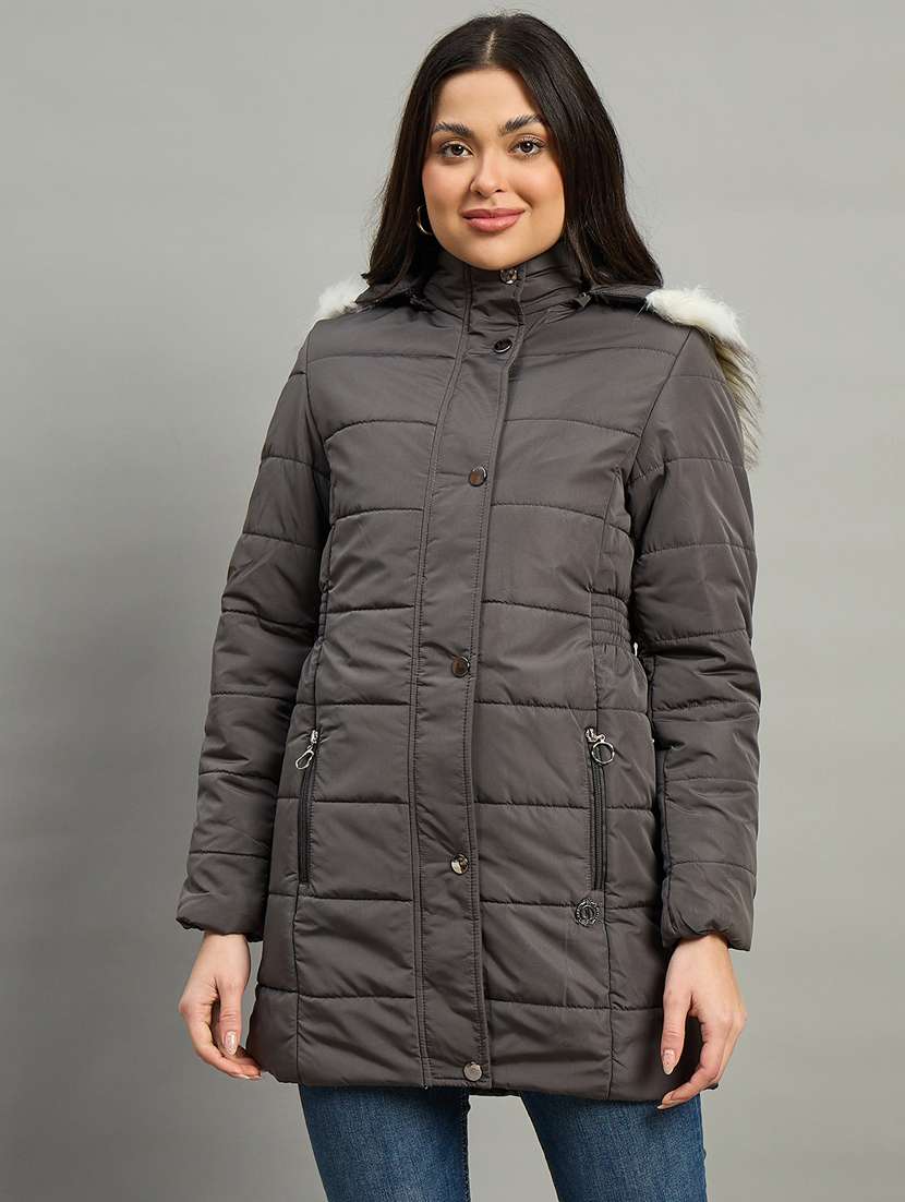 women solid long sleeve quilted jacket