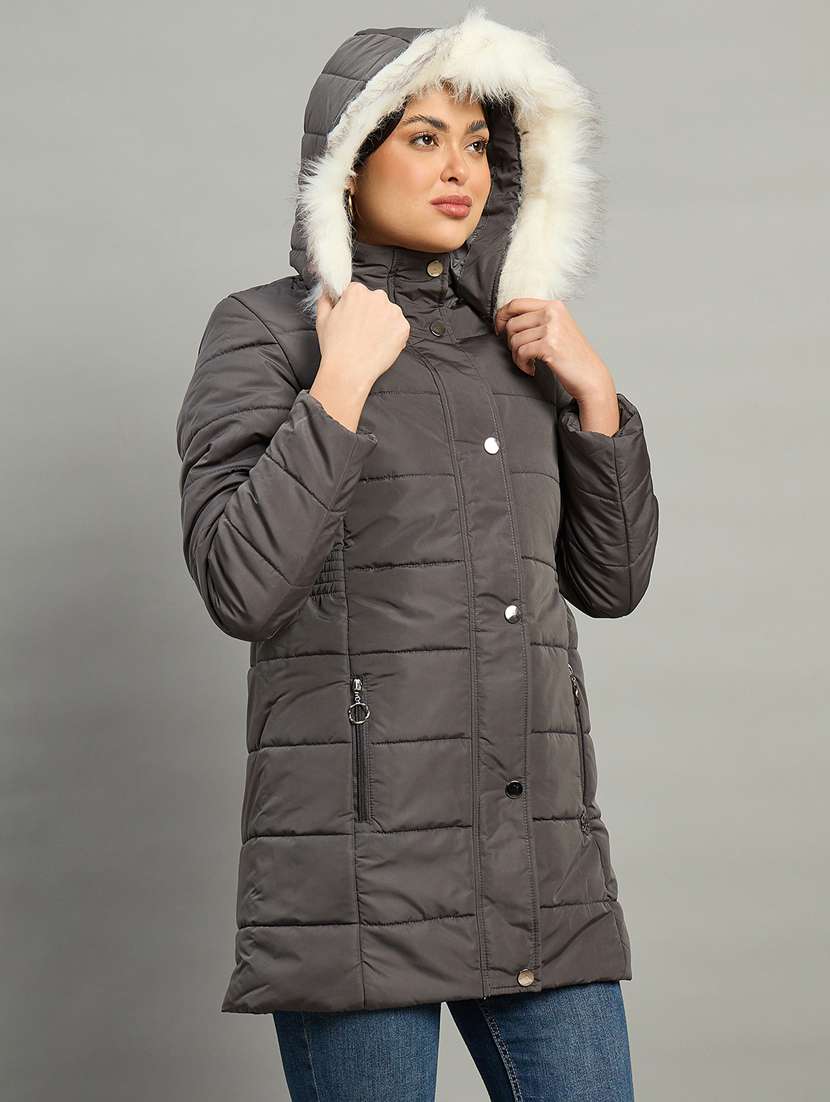 women solid long sleeve quilted jacket - 22448110 -  Standard Image - 1