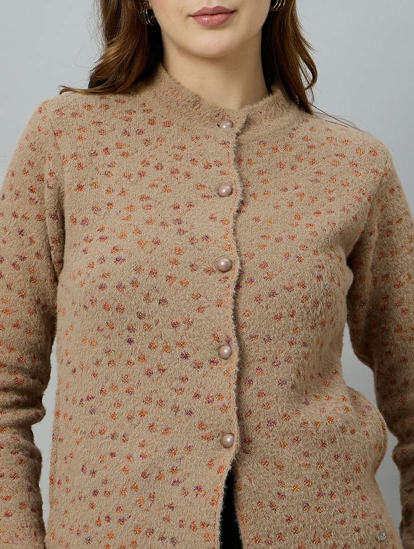 women brown acrylic plain cardigan - 22448125 -  Standard Image - 1