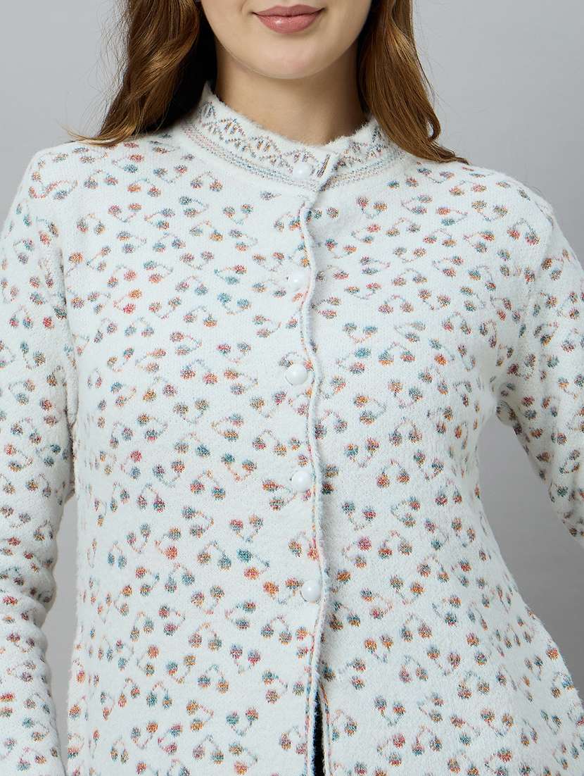 women light blue acrylic plain cardigan - 22448126 -  Standard Image - 1