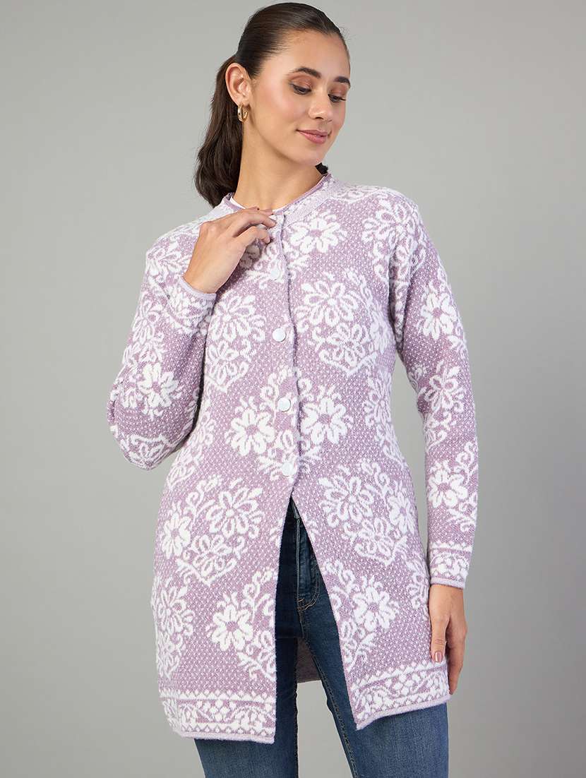 women purple acrylic plain cardigan