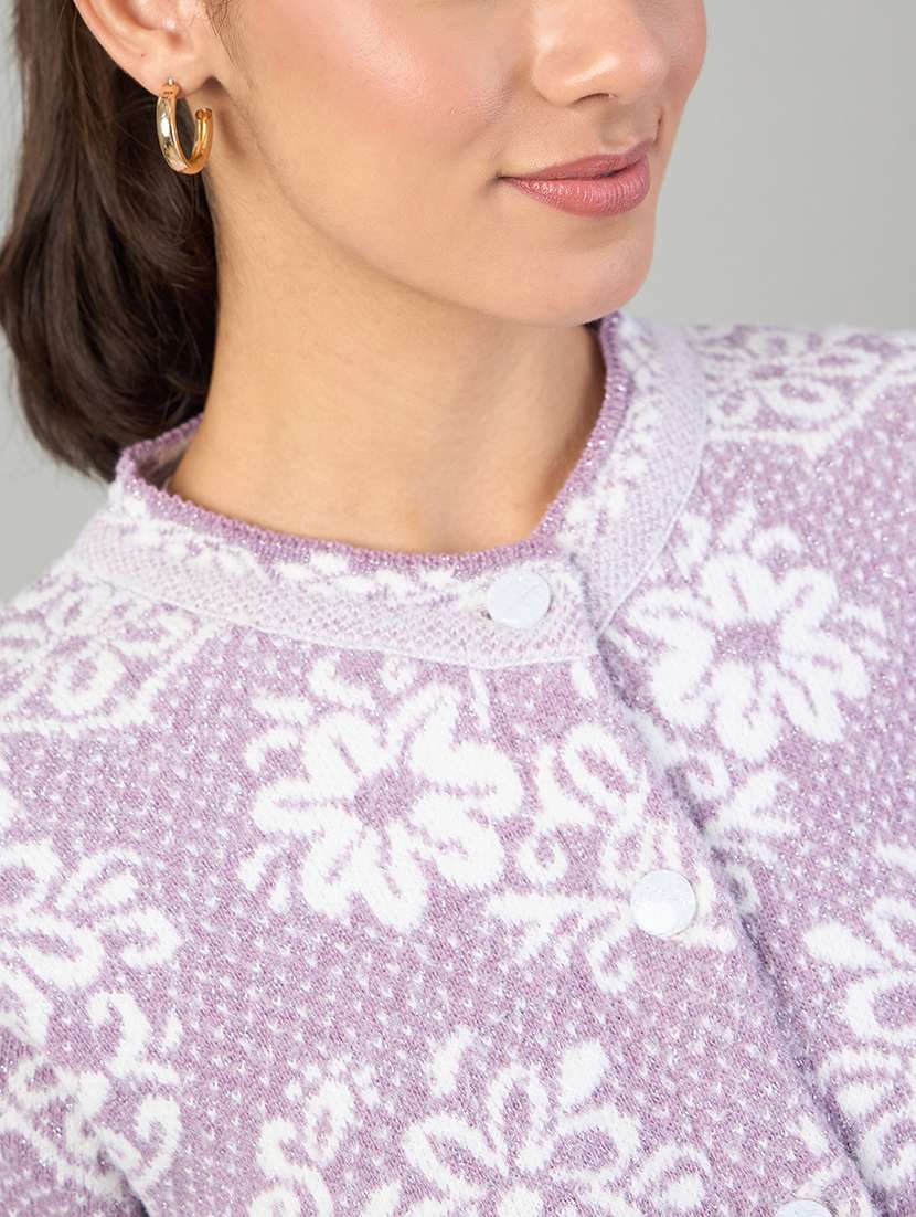 Women Purple Acrylic Plain Cardigan - 22448139 -  Standard Image - 1