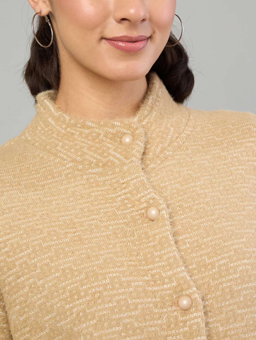 women brown acrylic plain cardigan - 22448148 -  Standard Image - 1