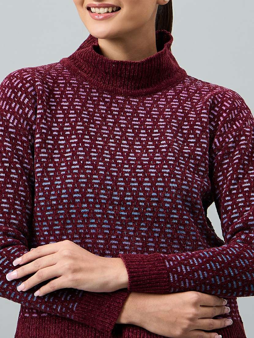 women maroon acrylic plain sweatshirt - 22448154 -  Standard Image - 1