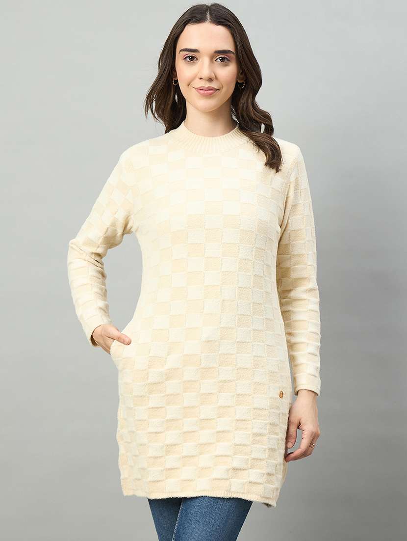 women beige acrylic plain sweatshirt - 22448162 -  Standard Image - 1