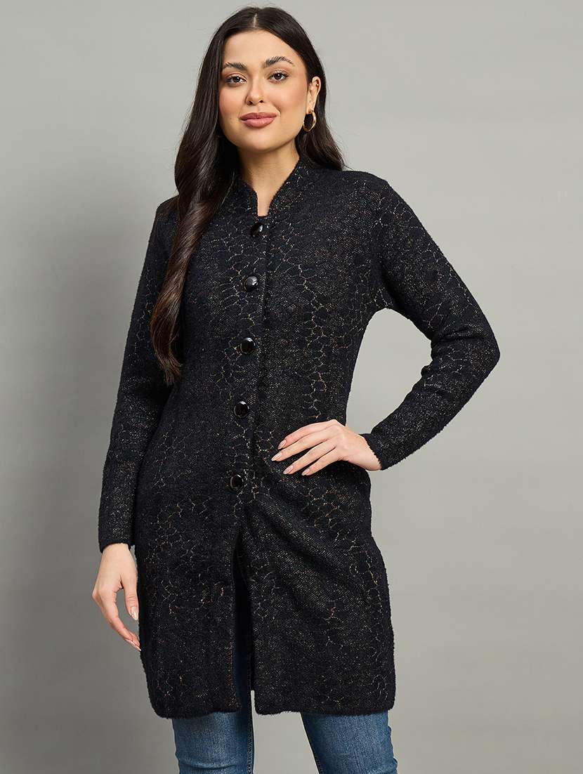 women black acrylic plain cardigan - 22448163 -  Standard Image - 1