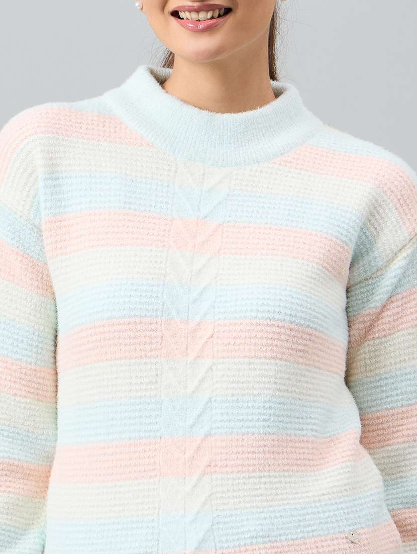 women pink acrylic plain pullover - 22448201 -  Standard Image - 1