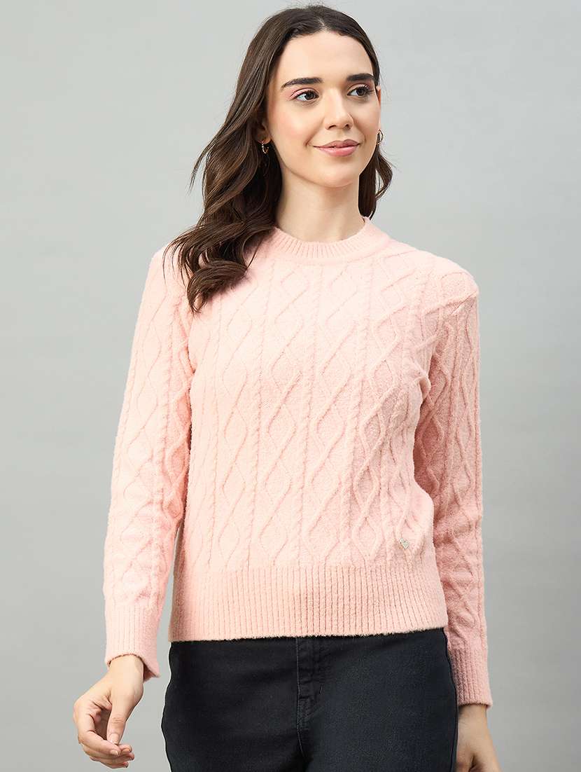 women pink acrylic plain pullover - 22448203 -  Standard Image - 1
