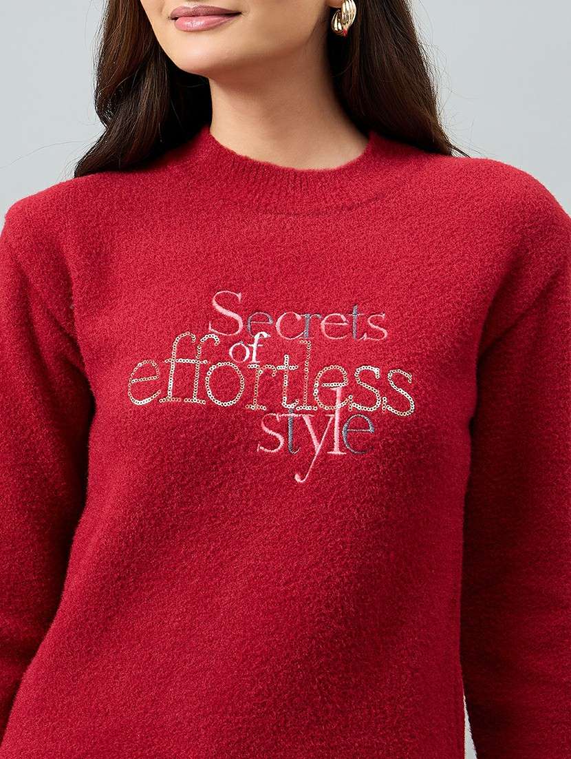 women self design red acrylic plain sweatshirt - 22448213 -  Standard Image - 1