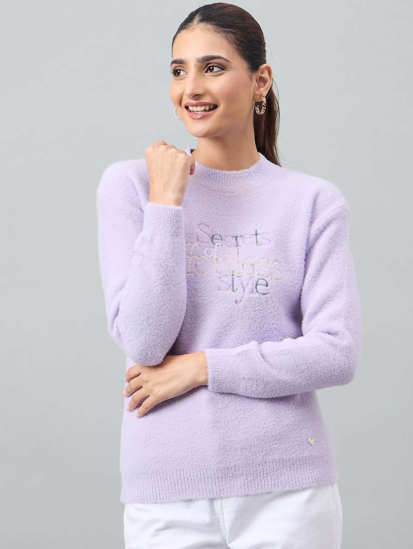 women blue acrylic plain sweatshirt