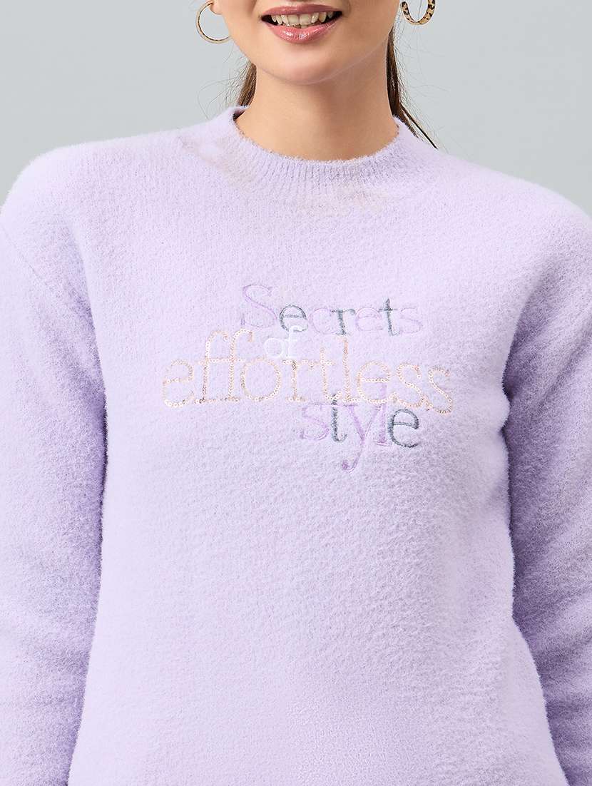 Women Blue Acrylic Plain Sweatshirt - 22448215 -  Standard Image - 1