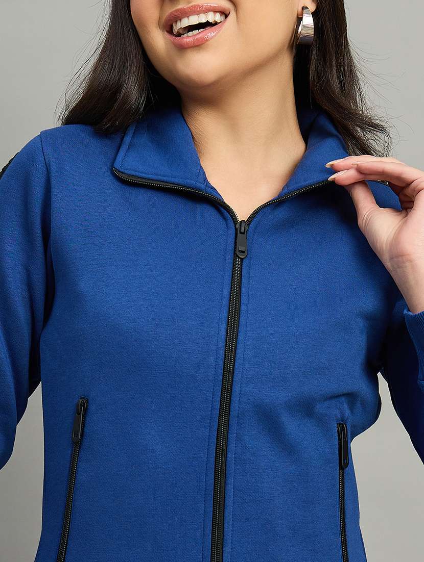 women blue cotton blend plain sweatshirt - 22448233 -  Standard Image - 1